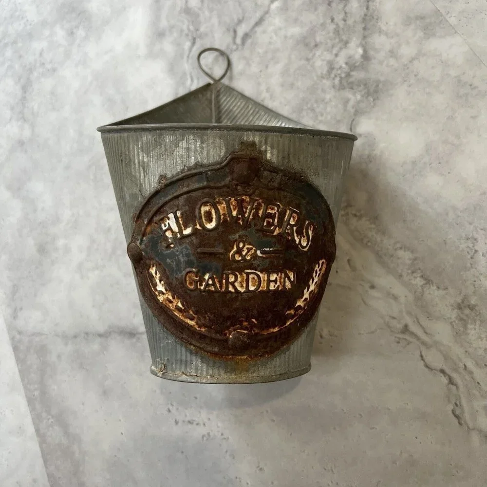 Galvanized Metal Flower Pot Handled Bucket‎ Hanger FLOWERS & GARDEN